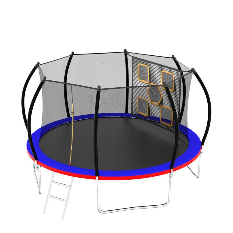 14FT Trampoline with Enclosure - Recreational Trampolines with Ladder, ASTM Approval Outdoor Trampoline for Kids