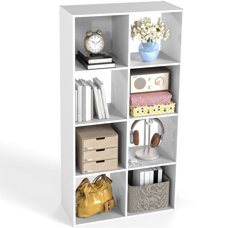 Cube Storage Organizer Shelf with Freestanding Bookshelf. - 8-Cube - White
