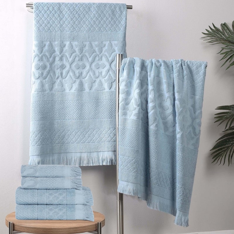 Superior Rolla Cotton Geometric Jacquard Plush Soft 6 Piece Towel Set
