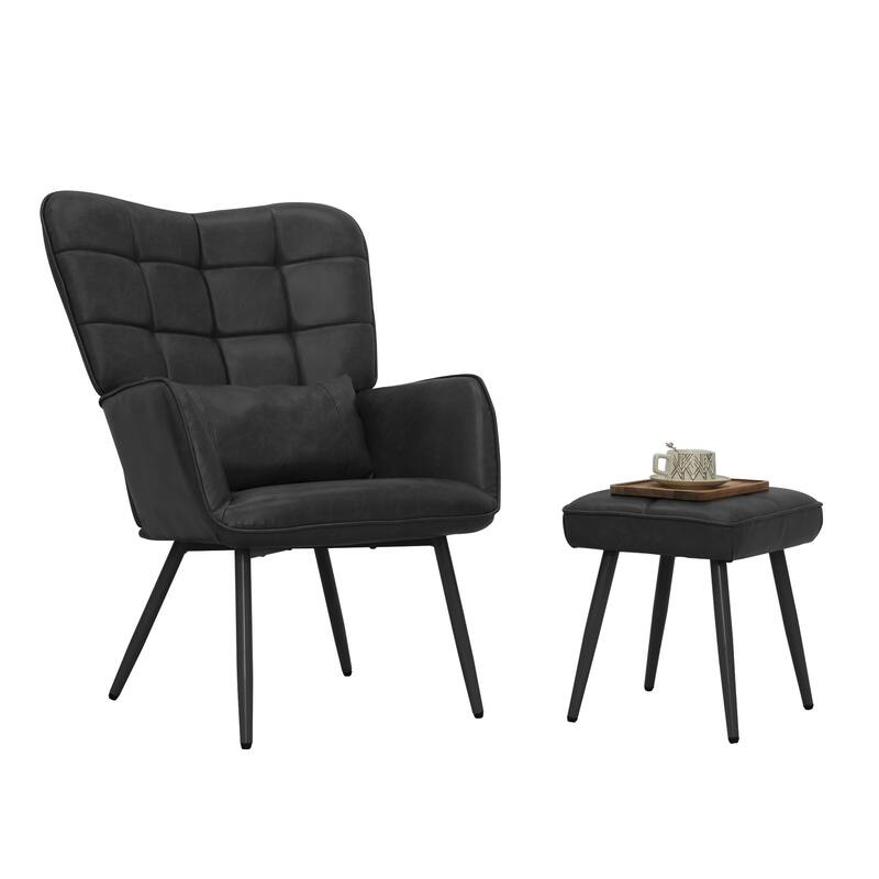 Maypex Upholstered Wing back Chair with Ottoman and Toss Pillow