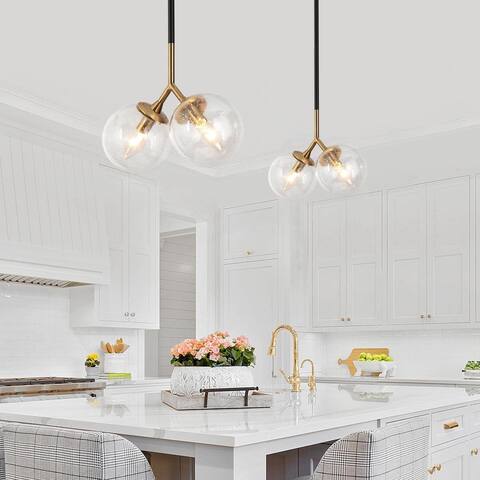 Marsie Modern Contemporary 2-Lights Chic Orb Pendat Lights with Globe Seeded Glass - L 12" x W 5.5" x H 73.5"
