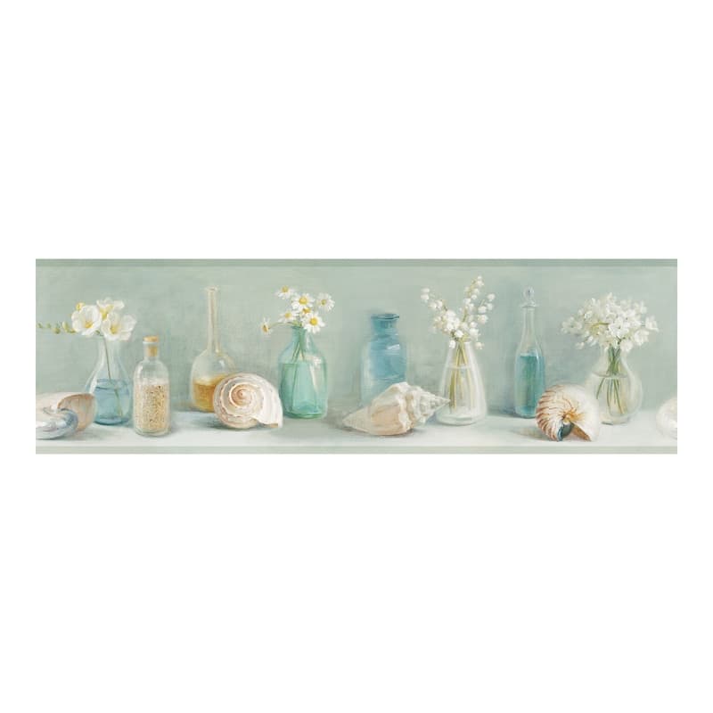 Chesapeake Cahoon Teal Vases Border - 8 x 180 x 0.025
