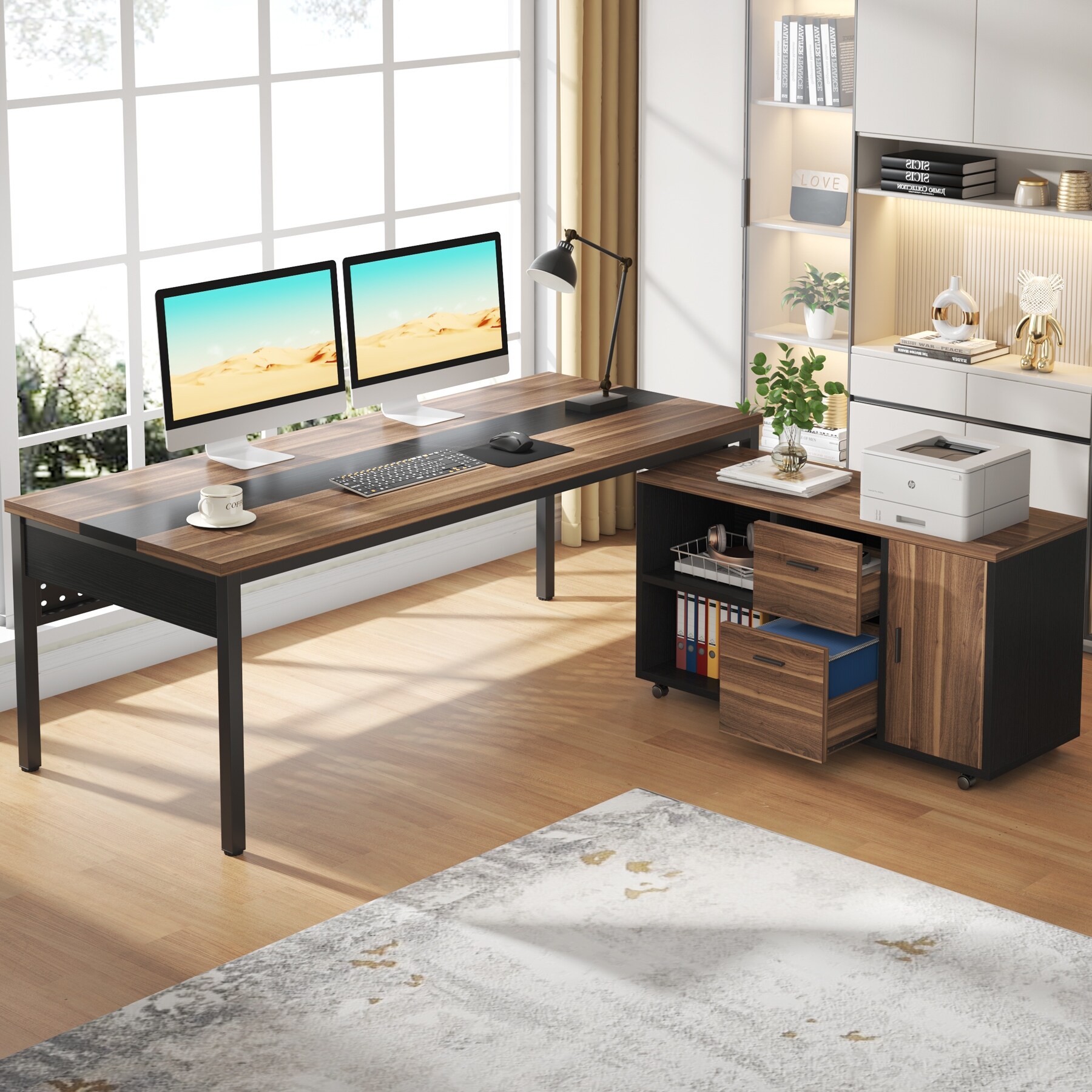 70.8 Inch L shaped Computer Desk with Reversible File Drawer