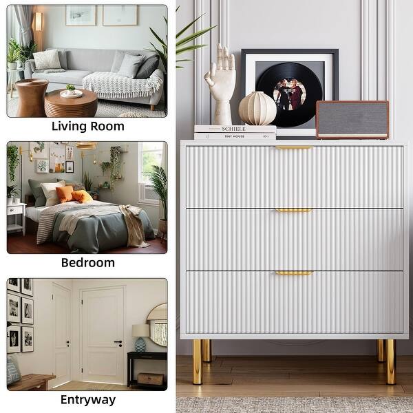 White Dresser, Modern 3 Drawer Dresser for Bedroom with Gold Handle and  Large Drawer - Bed Bath & Beyond - 41338685