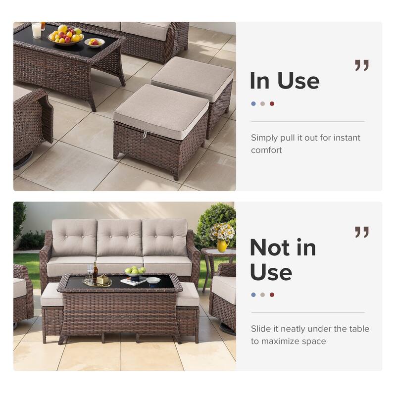 Gymojoy Wicker Patio Furniture Sofa Set, 6-Inch Ultra Thick Cushioned 360°Swivel Glider Chairs & Sofa Set