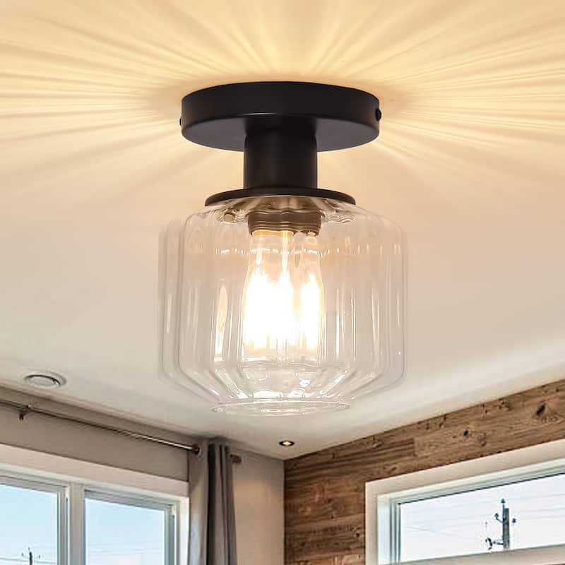 5.9" Wide Modern Black Glass Semi Flush Mount Ceiling Fixture - D 5.9" x H 7.5"