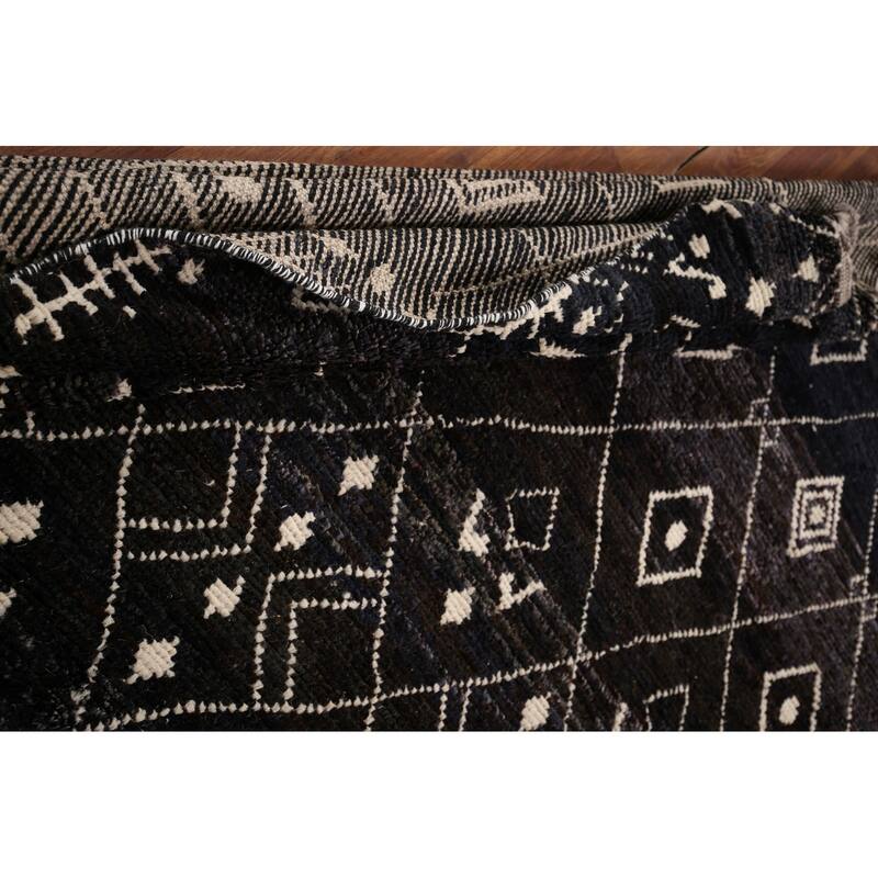 Dark Blue & Brown Moroccan Oriental Area Rug Hand-Knotted Wool Carpet - 8'0" x 10'0"