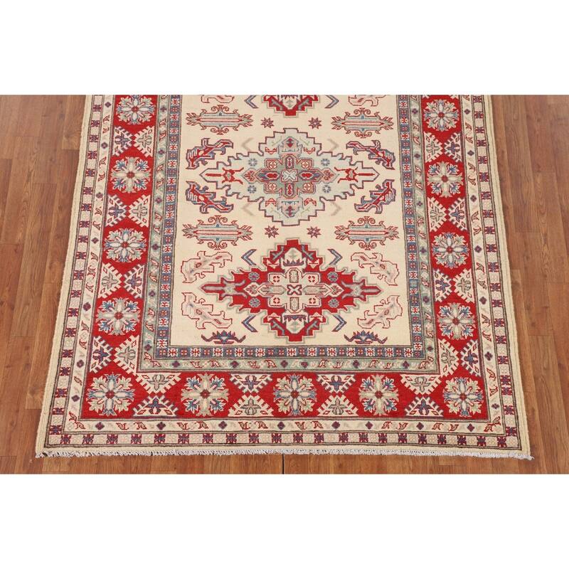 Beige / Ivory Kazak Area Rug Hand-Knotted Wool Carpet - 5'1" x 6'11"