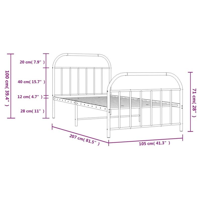 vidaXL 12 Inches Metal Bed Frame No Mattress