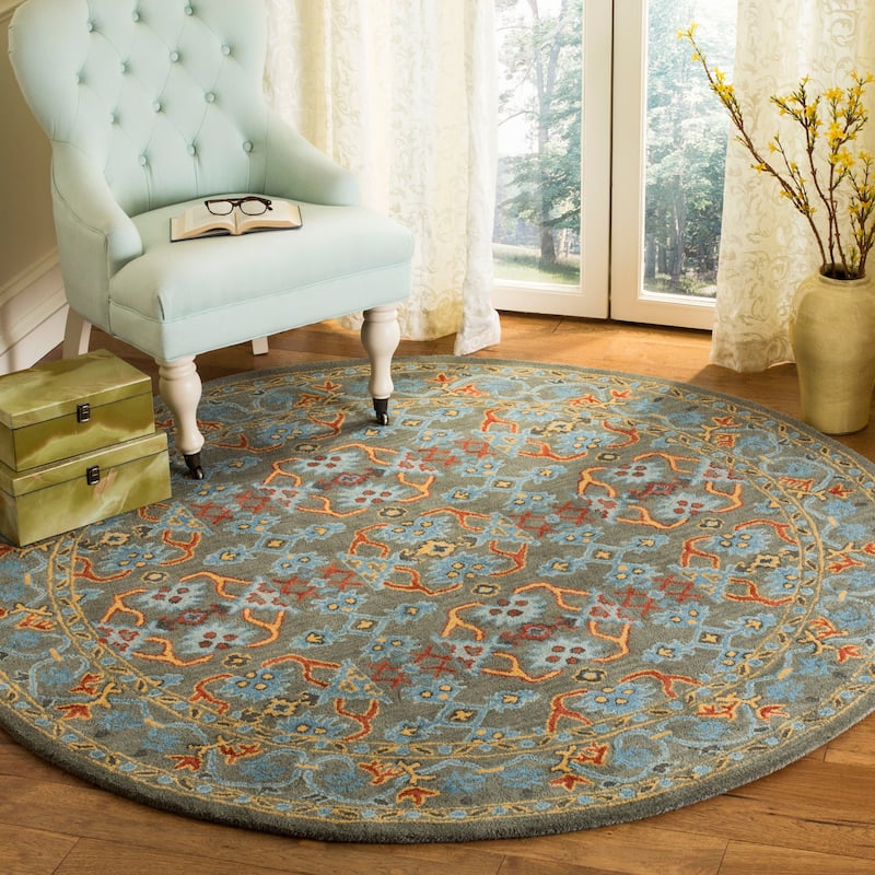 SAFAVIEH Handmade Heritage Ikat Pendant Traditional Oriental Wool Rug - 6' Round - Sage/Blue