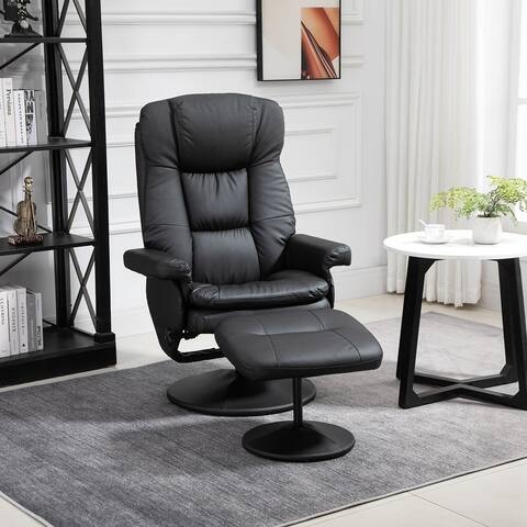 HOMCOM Recliner and Ottoman with Wrapped Base, Swivel PU Leather Reclining Chair with Footrest for Living Room