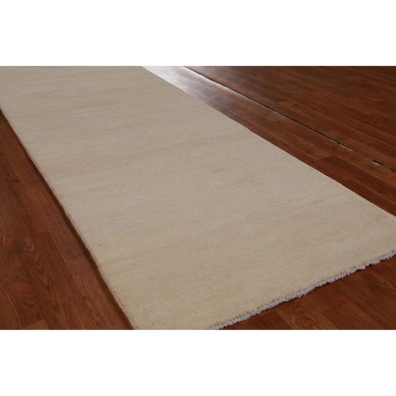 Hand Knotted Oriental 100% Wool Carpet Modern Solid Beige & Ivories Gabbeh Runner Rug - 8' 2'' X 2' 7''