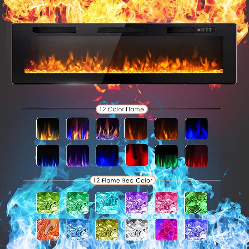 BOSSIN Electric Fireplace - Recessed or Wall Mounted Heater, 750/ 1500W, Adjustable Flame, Remote & Touch Control, Timer