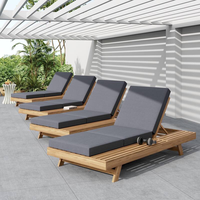 Christopher Knight Home - Calder Modern Outdoor Acacia Wood 4-Position Adjustable Chaise Lounge with Triple-Fold Cushion - 79"L
