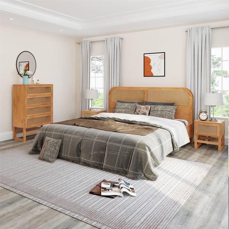 Roomfitters Talo 4-Drawer Dresser with Woven Rattan Drawer Fronts, Boho Style Storage, Natural Finish - Natural