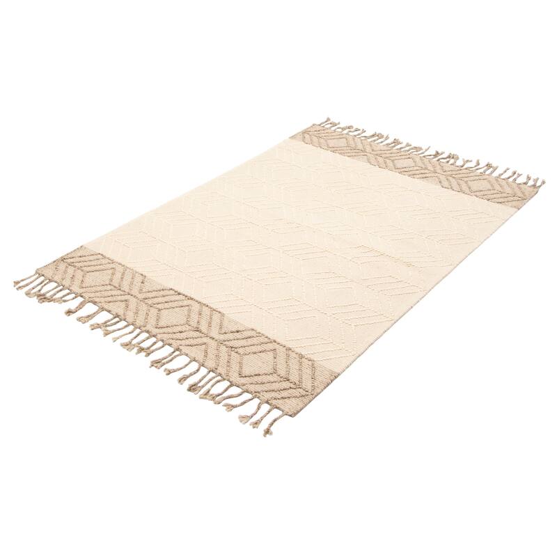 ECARPETGALLERY Braid weave Sienna Cream Wool Rug - 5'2 x 7'8
