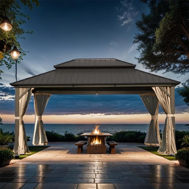 10' X 14' Hardtop Aluminum Gazebo with Galvanized Double Roof Canopy