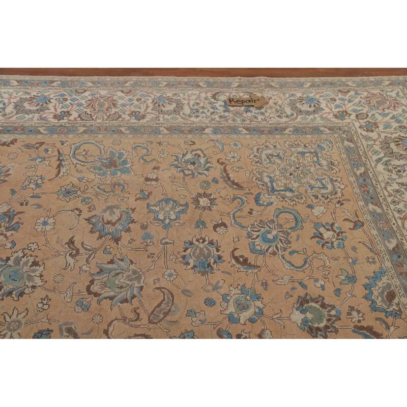 Hand Knotted Oriental 100% Wool Carpet Traditional All-Over Coral Tabriz Area Rug - 12' 6'' X 9' 7''