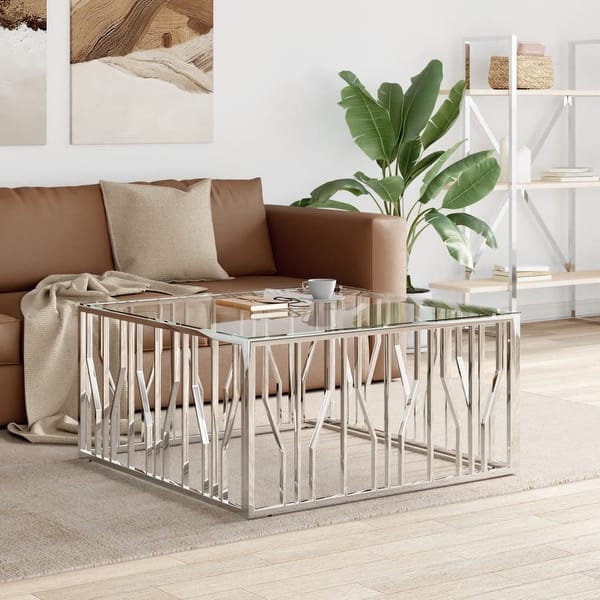 slide 2 of 5, vidaXL Coffee Table Accent Side End Table for Living Room Stainless Steel - 39.4" x 39.4" x 19.7"