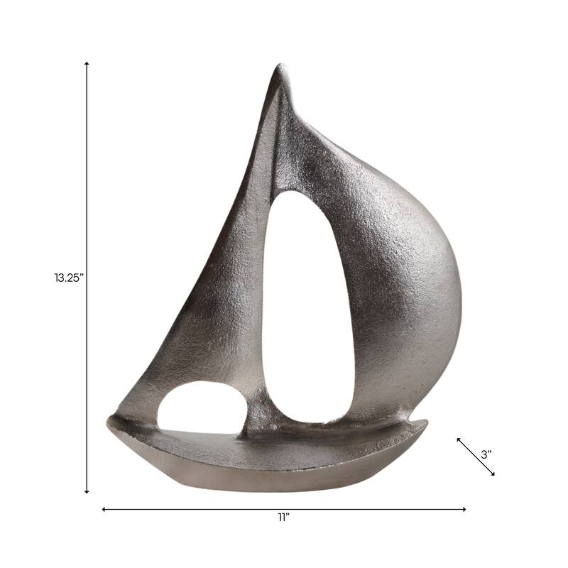 Metal Modern Coastal Sailboat Sculpture Decorative Accent - 13" Silver - 11" x 3" x 13.25"