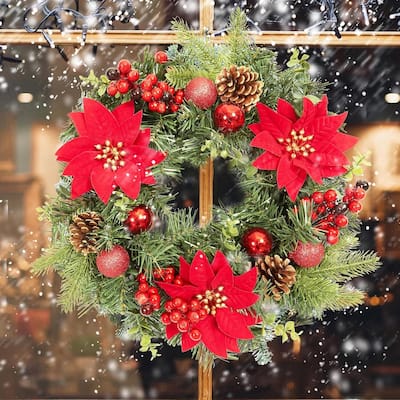 16 Inch Christmas Wreath for Front Door Fireplace Wall Window - N/A