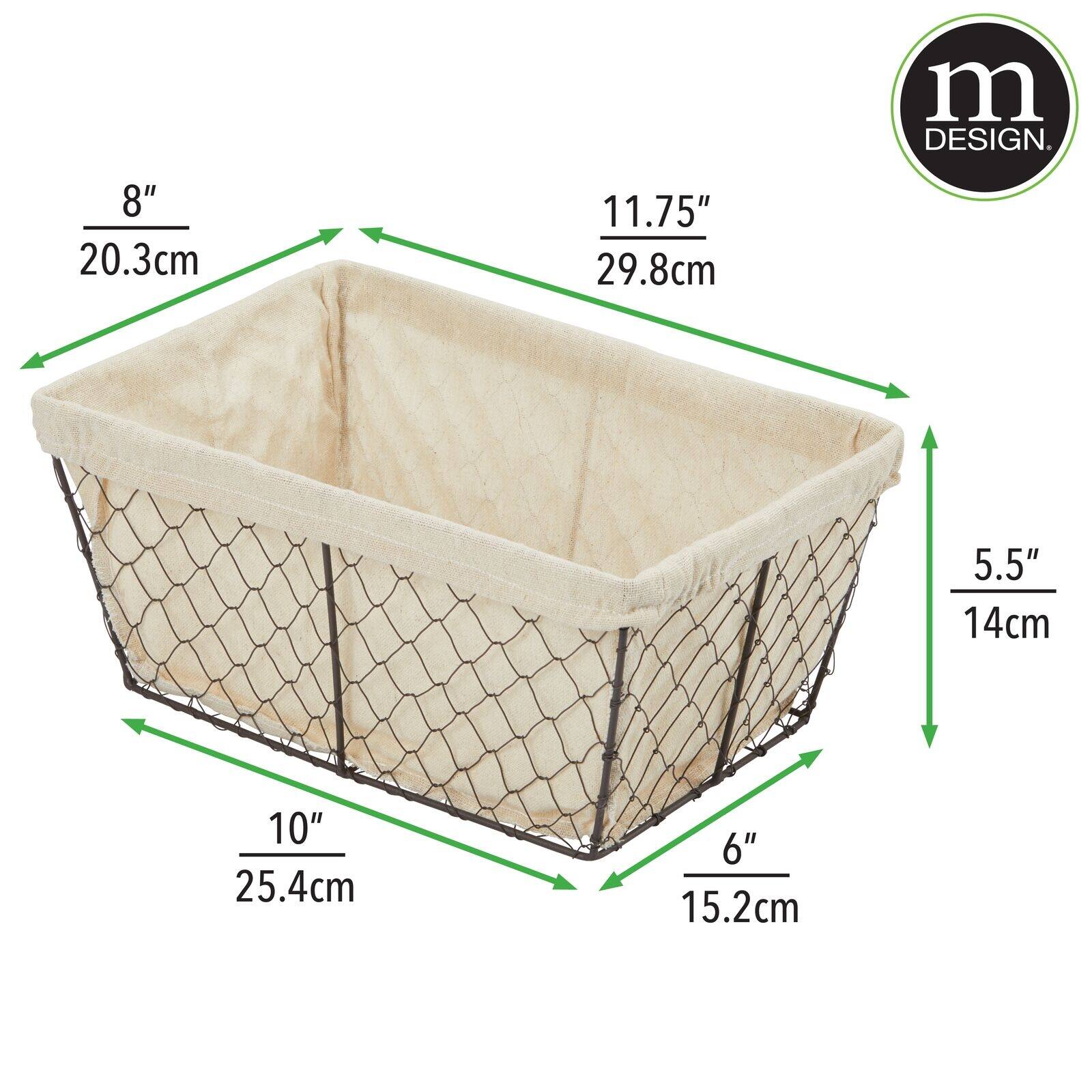 mDesign Medium Chicken Wire Storage Basket, Fabric Liner, 2 Pack