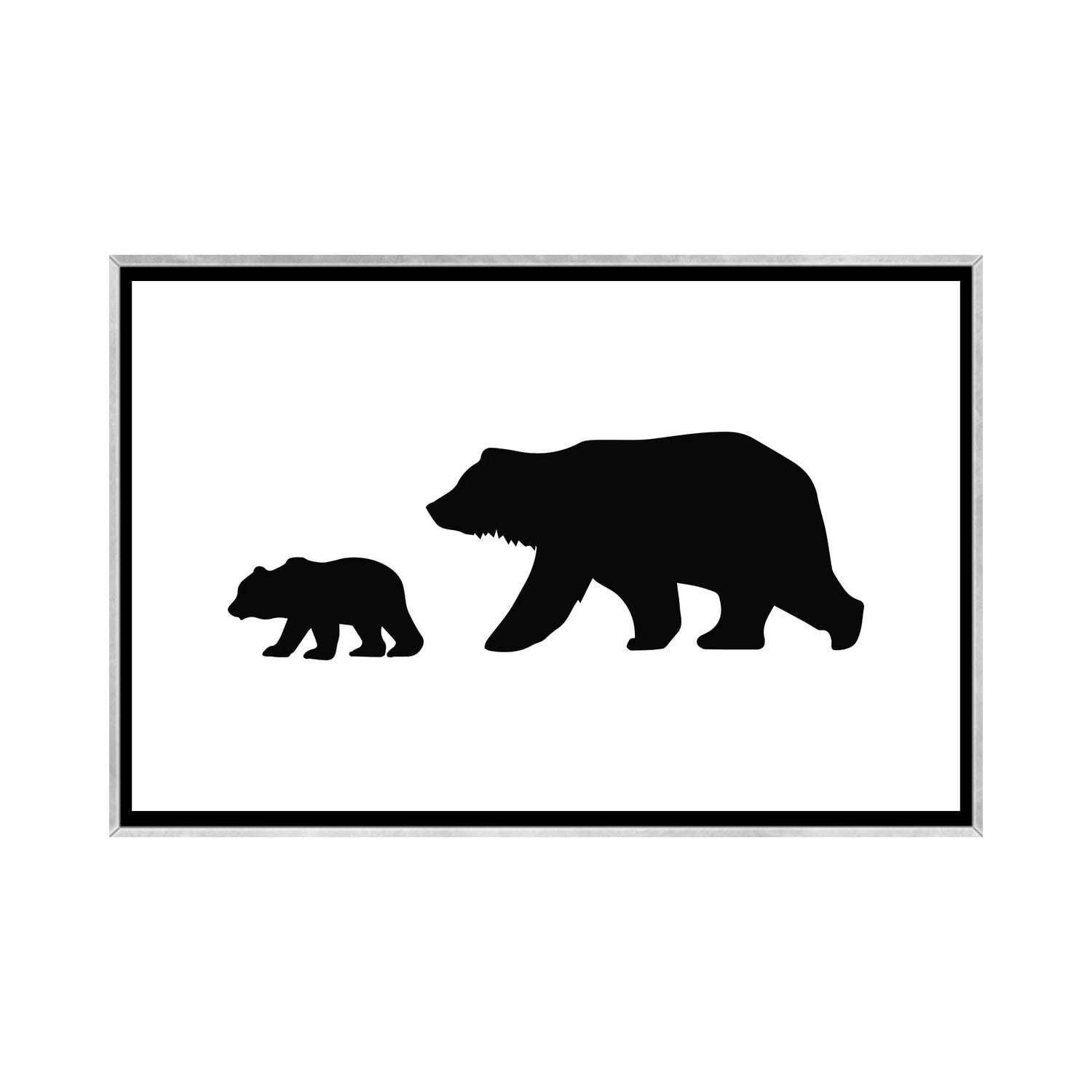 iCanvas "Big And Small Bear Landscape Black Novelty" by Pixy Paper Framed
