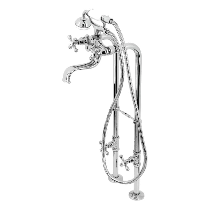 Kingston Brass Freestanding Clawfoot Tub Faucet Package with Supply Line in Matte Black - Polished Chrome