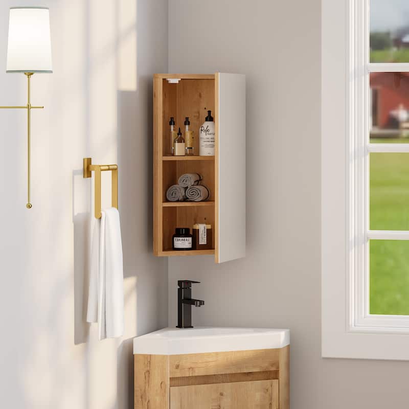 Eclife Corner Medicine Cabinet With Mirror Triple Shelf Storage Left Open