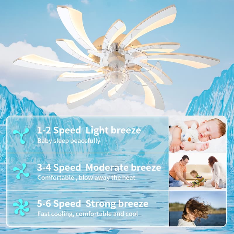 31" Oaks Aura Modern Flush Mount Ceiling Fan with Lights, 12in. Fan Blade 6-Speed Fan Light With Remote Control