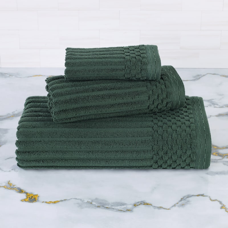 Blue Nile Mills Modern Ribbed 100% Cotton Quick-Dry 3-Piece Towel Set