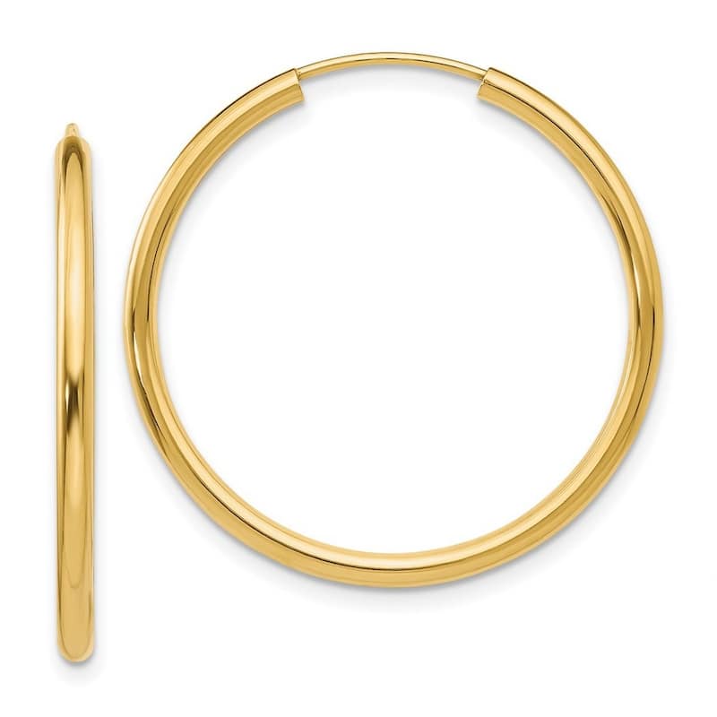 Curata 10k Yellow Gold 2mm Round Endless Hoop Earrings - 12mm 14mm 17mm 22mm 26mm 35mm 38mm 41mm 45mm 52mm 61mm