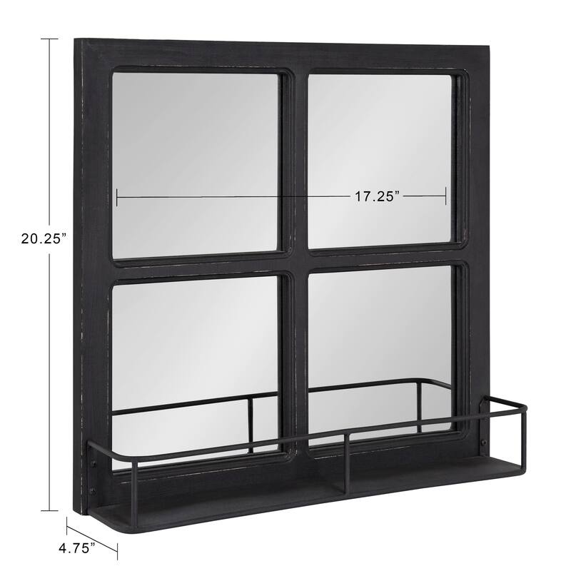 Kate and Laurel Jackson Distressed Wood Windowpane Mirror w/MetalShelf