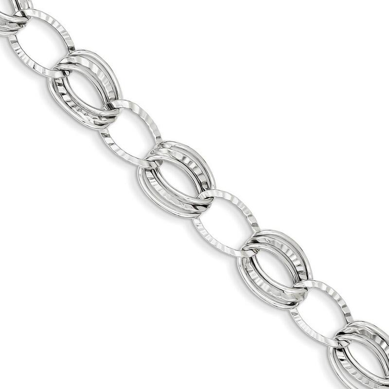 Curata 14k White Gold 7.5" Polished and Textured Hollow With Ext. Bracelet