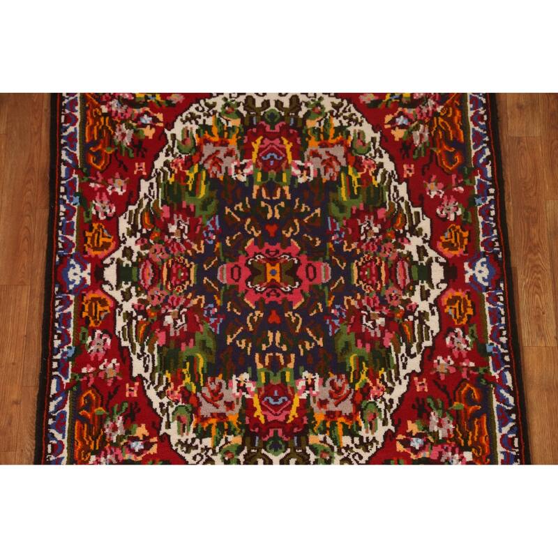 Hand Knotted Oriental 100% Wool Carpet Traditional Floral Navy Blue & Blues Bakhtiari Area Rug - 4' 11'' X 3' 8''
