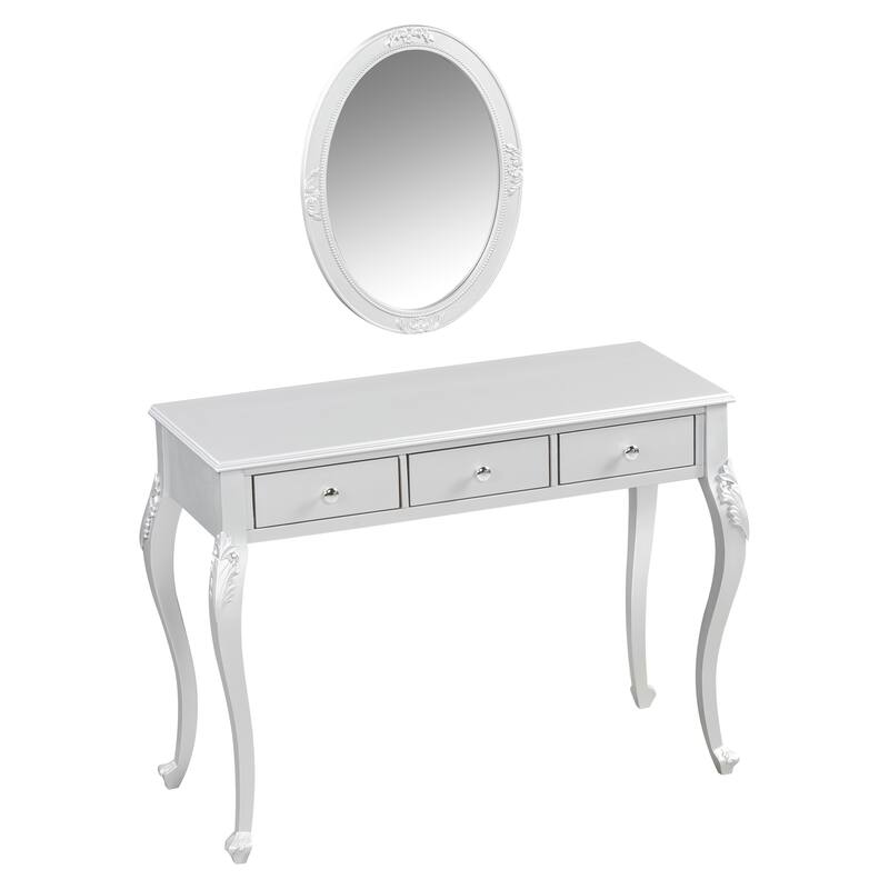 Luxury Makeup Vanity Desk with Oval Mirror, 3-Drawer Dressing Table
