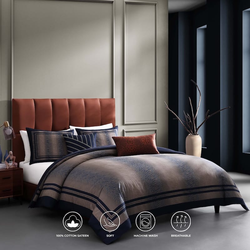 Bebejan Dark Blue Animal Prints 100% Cotton Sateen 5 Piece Reversible Comforter Set