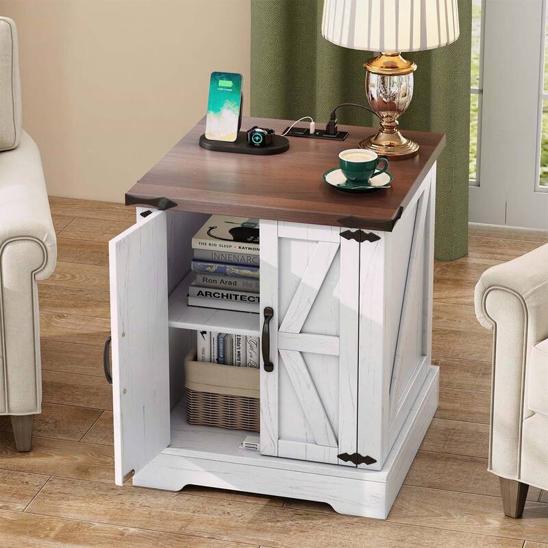 Farmhouse End Table with Charging Station