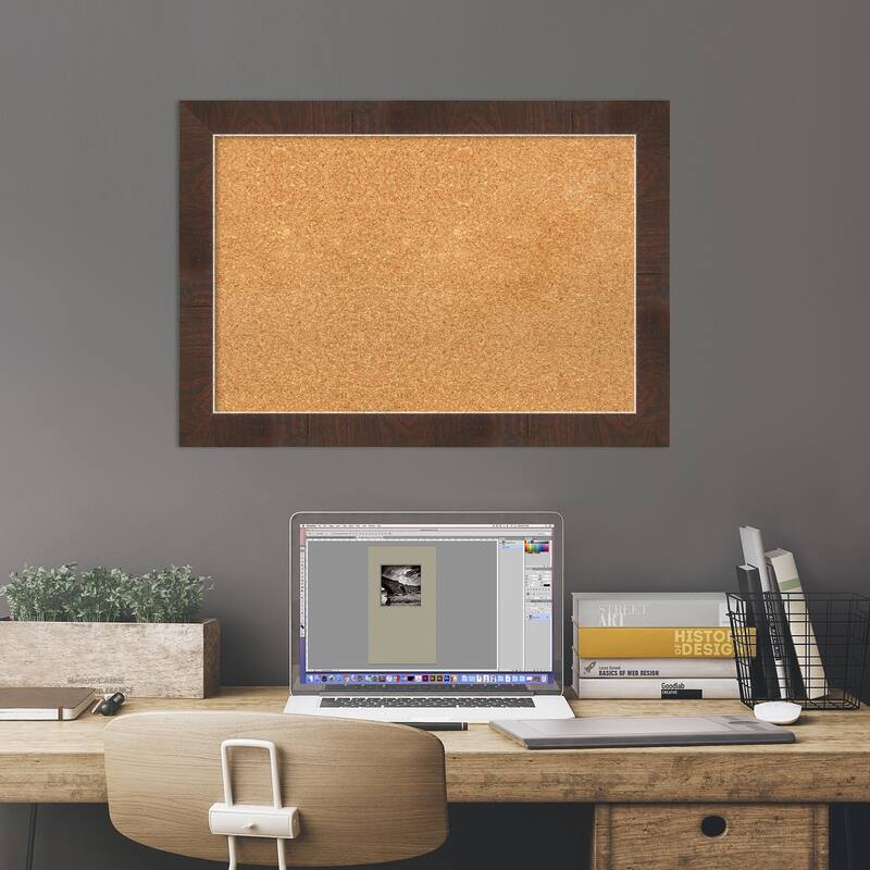 Wildwood Brown Narrow Framed Cork Bulletin Memo Board