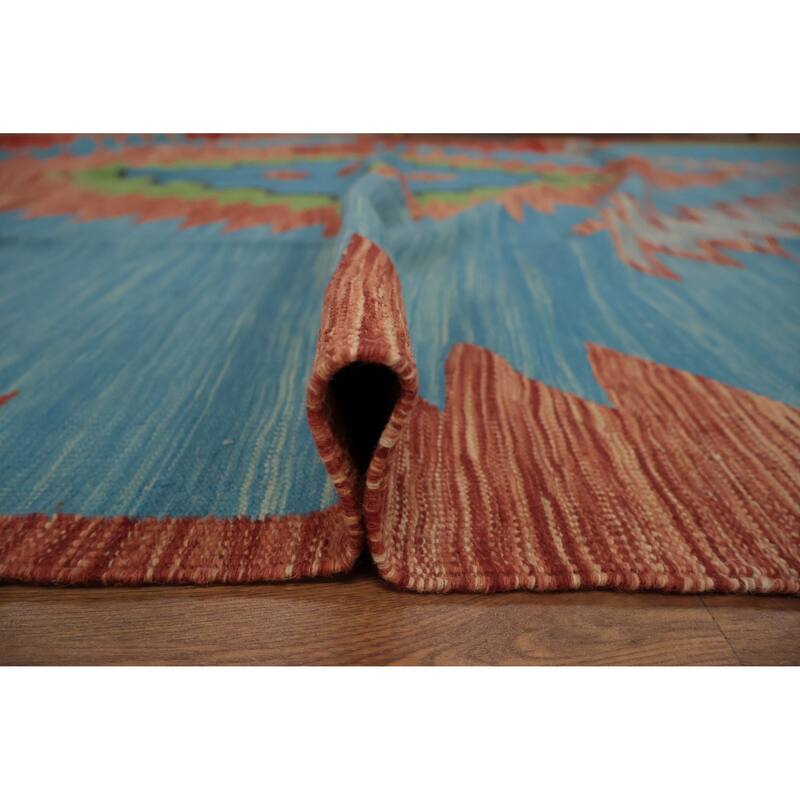 Hand Woven Oriental 100% Wool Carpet Southwestern Modern Navy Blue & Blues Kilim Area Rug - 10' 1'' X 8' 0''