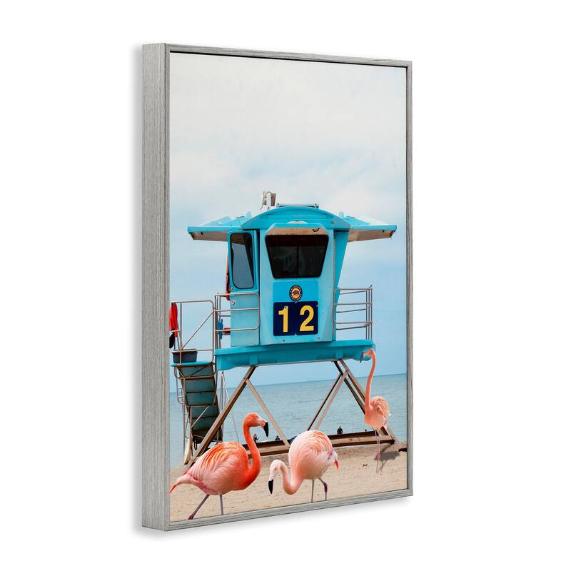Stupell Beach Shore with Flamingoes Framed Giclee Art Design By Ashley Singleton