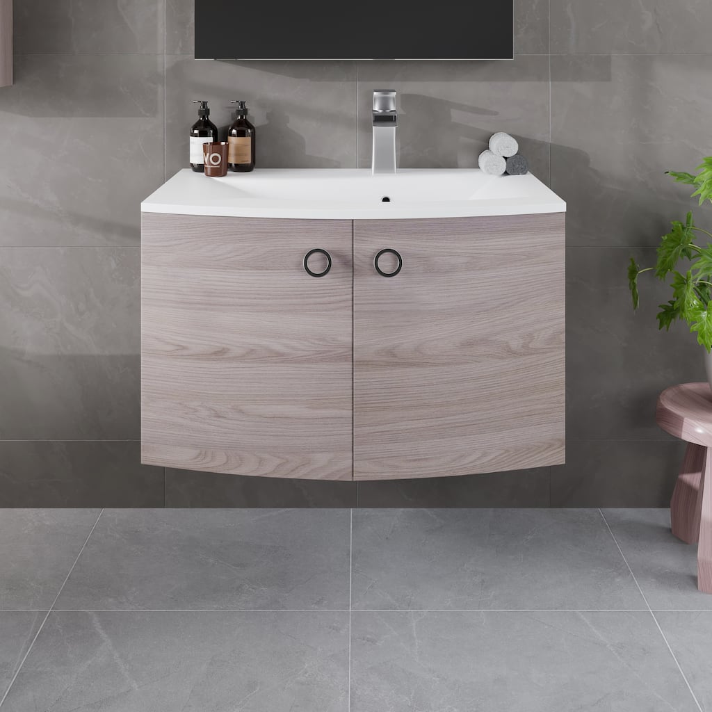 Romina 28"W Gray Oak Wall Mount Bath Vanity with Integrated Sink
