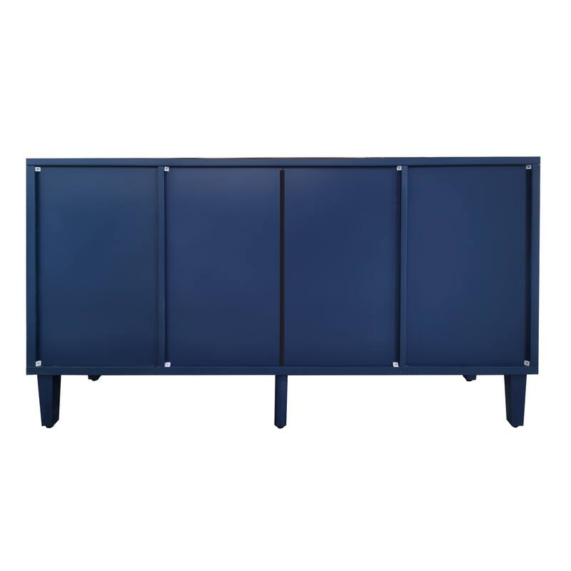 Buffet Cabinet Navy Blue Sideboard with 3-Drawer & 2 Storage Cabinet, Entrance Cabinet Cupboard Console Table w/ Curved Desktop