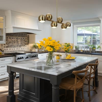 Modern 6-Light Gold LED Chandelier Metal Linear Island Lights for Dining Room