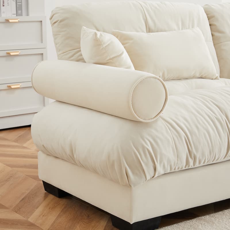 L Shaped Modular Sofa Convertible Deep Seat Sectional Couch w/Ottoman