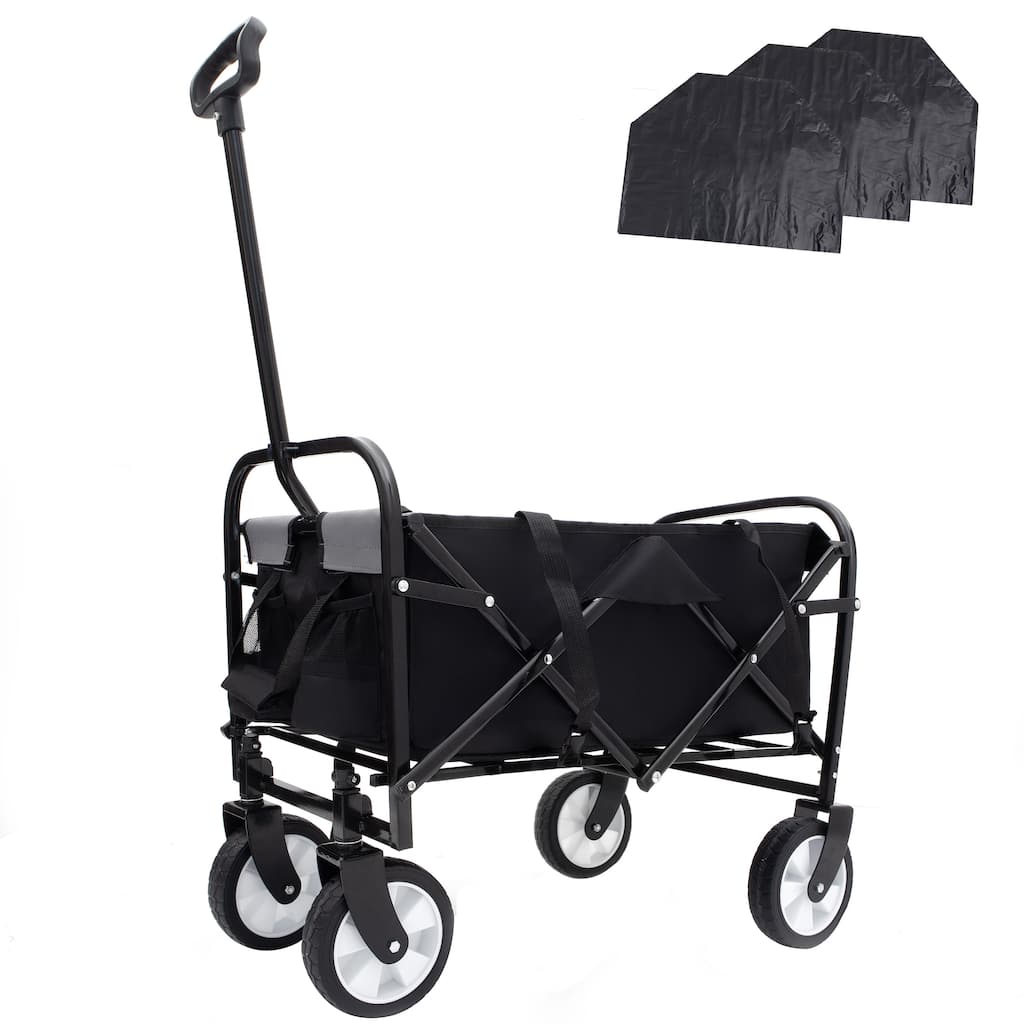 Heavy-Duty Collapsible Wagon with 3-Piece Multi-Use Bag Set - Utility Cart with Liner Covers