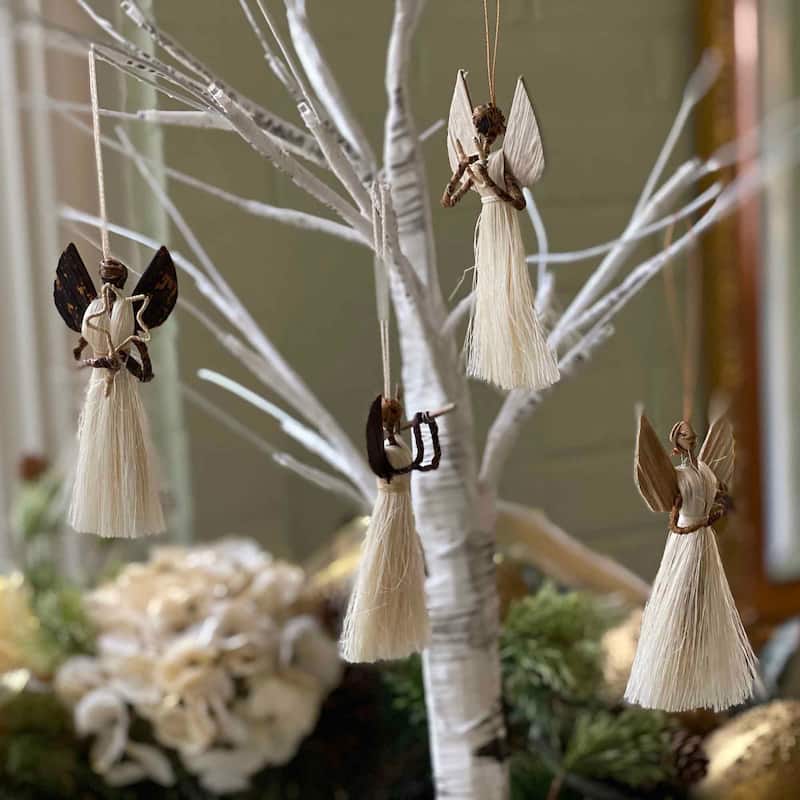 Handmade Sisal Angel Ornaments, Set of 4 - Natural Fibers