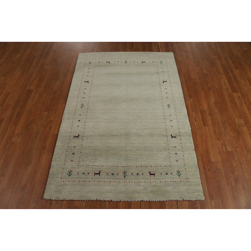Hand Knotted Oriental 100% Wool Carpet Tribal Animal Pictorial Green Gabbeh Area Rug - 5' 10'' X 3' 11''
