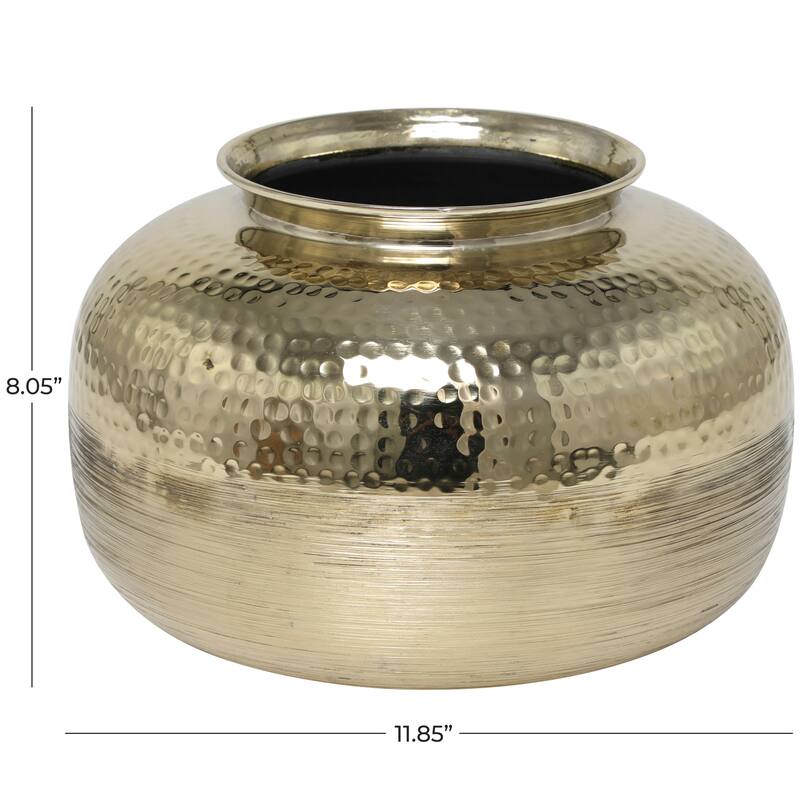 Aluminum Metal Brushed Vase with Hammered Top - Gold - Roche River Decor