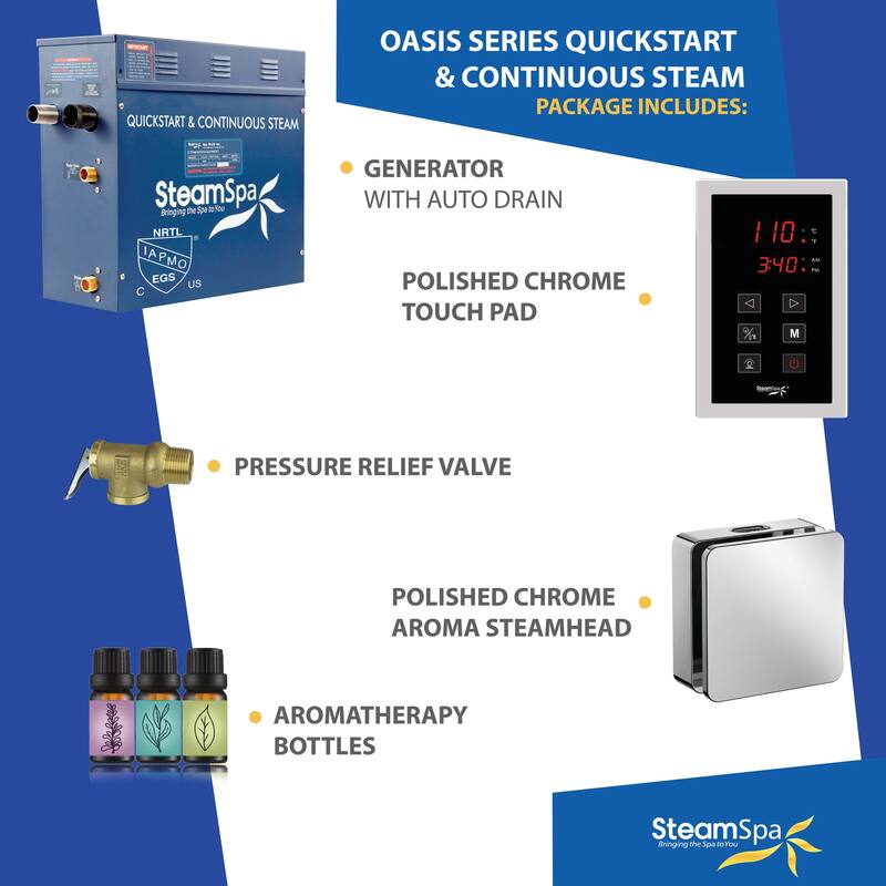 Oasis Series 9000-Watts Steam Generator with Continuous Steam Plus Easy Touch Pad and Auto Drain